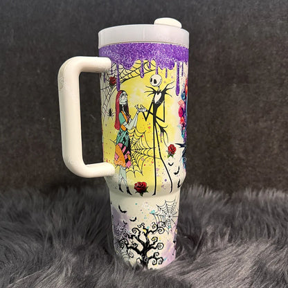 🎁 The Ultimate Halloween Gift: Sally x Jack Skellington 40oz Tumbler 💀✨