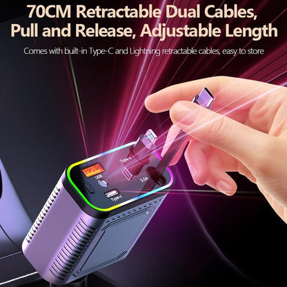 ✨66W Dual-Port Retractable Car Charger with Lightning Cable | Fast Charging & Purple Starlight LED -4-in-1 Automotive🚗